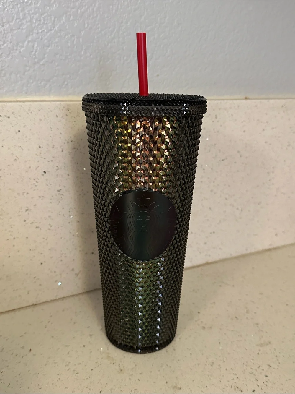 Starbucks Iridescent Black Studded Cold Cup with Red Straw